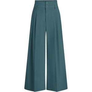image:imagePRETTYGARDEN Womens Spring Wide Leg Palazzo Pants 2026 Trendy Loose Button High Waist Pleated Work Business Casual TrousersBlue Green