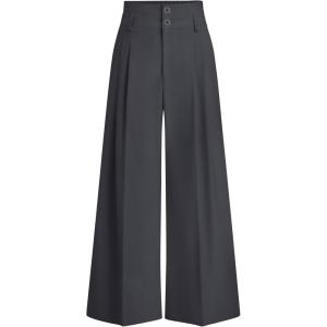 image:imagePRETTYGARDEN Womens Spring Wide Leg Palazzo Pants 2026 Trendy Loose Button High Waist Pleated Work Business Casual TrousersDark Grey