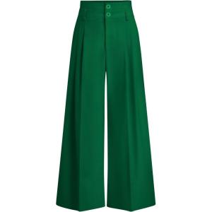 image:imagePRETTYGARDEN Womens Spring Wide Leg Palazzo Pants 2026 Trendy Loose Button High Waist Pleated Work Business Casual TrousersGreen