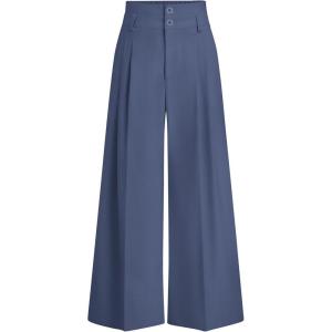 image:imagePRETTYGARDEN Womens Spring Wide Leg Palazzo Pants 2026 Trendy Loose Button High Waist Pleated Work Business Casual TrousersGrey Blue