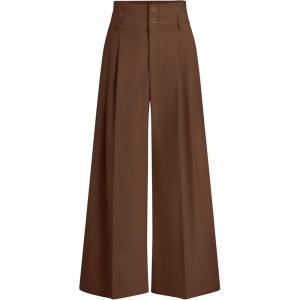 image:imagePRETTYGARDEN Womens Spring Wide Leg Palazzo Pants 2026 Trendy Loose Button High Waist Pleated Work Business Casual TrousersLight Brown