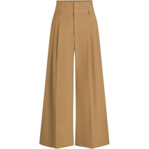 image:imagePRETTYGARDEN Womens Spring Wide Leg Palazzo Pants 2026 Trendy Loose Button High Waist Pleated Work Business Casual TrousersLight Khaki