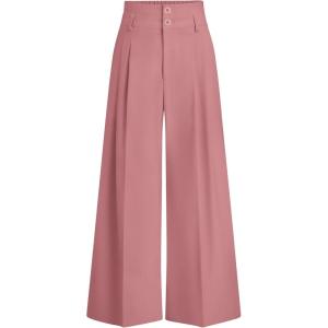 image:imagePRETTYGARDEN Womens Spring Wide Leg Palazzo Pants 2026 Trendy Loose Button High Waist Pleated Work Business Casual TrousersPink