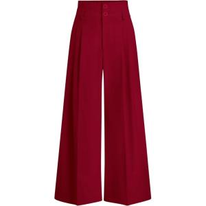 image:imagePRETTYGARDEN Womens Spring Wide Leg Palazzo Pants 2026 Trendy Loose Button High Waist Pleated Work Business Casual TrousersRed