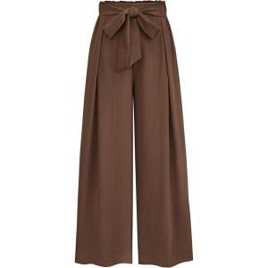 image:imagePRETTYGARDEN Womens Wide Leg Work Pants Business Casual High Waisted Loose Palazzo Trouser Summer ClothesBrown