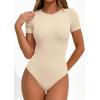 image:imagePRETTYGARDEN Body Suits for Womens Summer Tops 2026 Casual Short Sleeve Ribbed Fitted Basic Tee Shirts Spring Fashion ClothesBeige