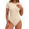 image:imagePRETTYGARDEN Body Suits for Womens Summer Tops 2026 Casual Short Sleeve Ribbed Fitted Basic Tee Shirts Spring Fashion ClothesBeige