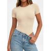 image:imagePRETTYGARDEN Body Suits for Womens Summer Tops 2026 Casual Short Sleeve Ribbed Fitted Basic Tee Shirts Spring Fashion ClothesBeige