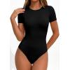 image:imagePRETTYGARDEN Body Suits for Womens Summer Tops 2026 Casual Short Sleeve Ribbed Fitted Basic Tee Shirts Spring Fashion ClothesBlack