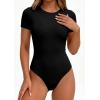 image:imagePRETTYGARDEN Body Suits for Womens Summer Tops 2026 Casual Short Sleeve Ribbed Fitted Basic Tee Shirts Spring Fashion ClothesBlack