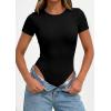 image:imagePRETTYGARDEN Body Suits for Womens Summer Tops 2026 Casual Short Sleeve Ribbed Fitted Basic Tee Shirts Spring Fashion ClothesBlack