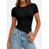 image:imagePRETTYGARDEN Body Suits for Womens Summer Tops 2026 Casual Short Sleeve Ribbed Fitted Basic Tee Shirts Spring Fashion ClothesBlack