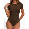 image:imagePRETTYGARDEN Body Suits for Womens Summer Tops 2026 Casual Short Sleeve Ribbed Fitted Basic Tee Shirts Spring Fashion ClothesBrown