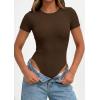 image:imagePRETTYGARDEN Body Suits for Womens Summer Tops 2026 Casual Short Sleeve Ribbed Fitted Basic Tee Shirts Spring Fashion ClothesBrown