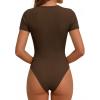 image:imagePRETTYGARDEN Body Suits for Womens Summer Tops 2026 Casual Short Sleeve Ribbed Fitted Basic Tee Shirts Spring Fashion ClothesBrown