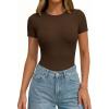 image:imagePRETTYGARDEN Body Suits for Womens Summer Tops 2026 Casual Short Sleeve Ribbed Fitted Basic Tee Shirts Spring Fashion ClothesBrown
