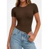image:imagePRETTYGARDEN Body Suits for Womens Summer Tops 2026 Casual Short Sleeve Ribbed Fitted Basic Tee Shirts Spring Fashion ClothesBrown