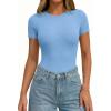 image:imagePRETTYGARDEN Body Suits for Womens Summer Tops 2026 Casual Short Sleeve Ribbed Fitted Basic Tee Shirts Spring Fashion ClothesLight Blue