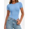 image:imagePRETTYGARDEN Body Suits for Womens Summer Tops 2026 Casual Short Sleeve Ribbed Fitted Basic Tee Shirts Spring Fashion ClothesLight Blue
