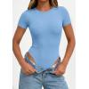 image:imagePRETTYGARDEN Body Suits for Womens Summer Tops 2026 Casual Short Sleeve Ribbed Fitted Basic Tee Shirts Spring Fashion ClothesLight Blue