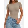 image:imagePRETTYGARDEN Body Suits for Womens Summer Tops 2026 Casual Short Sleeve Ribbed Fitted Basic Tee Shirts Spring Fashion ClothesLight Khaki
