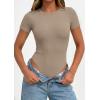 image:imagePRETTYGARDEN Body Suits for Womens Summer Tops 2026 Casual Short Sleeve Ribbed Fitted Basic Tee Shirts Spring Fashion ClothesLight Khaki