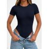 image:imagePRETTYGARDEN Body Suits for Womens Summer Tops 2026 Casual Short Sleeve Ribbed Fitted Basic Tee Shirts Spring Fashion ClothesNavy Blue