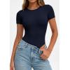 image:imagePRETTYGARDEN Body Suits for Womens Summer Tops 2026 Casual Short Sleeve Ribbed Fitted Basic Tee Shirts Spring Fashion ClothesNavy Blue