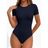 image:imagePRETTYGARDEN Body Suits for Womens Summer Tops 2026 Casual Short Sleeve Ribbed Fitted Basic Tee Shirts Spring Fashion ClothesNavy Blue