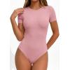 image:imagePRETTYGARDEN Body Suits for Womens Summer Tops 2026 Casual Short Sleeve Ribbed Fitted Basic Tee Shirts Spring Fashion ClothesPink