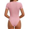 image:imagePRETTYGARDEN Body Suits for Womens Summer Tops 2026 Casual Short Sleeve Ribbed Fitted Basic Tee Shirts Spring Fashion ClothesPink