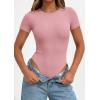 image:imagePRETTYGARDEN Body Suits for Womens Summer Tops 2026 Casual Short Sleeve Ribbed Fitted Basic Tee Shirts Spring Fashion ClothesPink