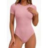 image:imagePRETTYGARDEN Body Suits for Womens Summer Tops 2026 Casual Short Sleeve Ribbed Fitted Basic Tee Shirts Spring Fashion ClothesPink