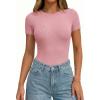 image:imagePRETTYGARDEN Body Suits for Womens Summer Tops 2026 Casual Short Sleeve Ribbed Fitted Basic Tee Shirts Spring Fashion ClothesPink