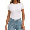 image:imagePRETTYGARDEN Body Suits for Womens Summer Tops 2026 Casual Short Sleeve Ribbed Fitted Basic Tee Shirts Spring Fashion ClothesWhite