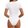 image:imagePRETTYGARDEN Body Suits for Womens Summer Tops 2026 Casual Short Sleeve Ribbed Fitted Basic Tee Shirts Spring Fashion ClothesWhite