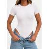 image:imagePRETTYGARDEN Body Suits for Womens Summer Tops 2026 Casual Short Sleeve Ribbed Fitted Basic Tee Shirts Spring Fashion ClothesWhite