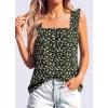 image:imagePRETTYGARDEN Boho Floral Tank Tops for Women Shirred Straps Pleated Summer Casual Sleeveless Shirts Tops Beach BlousesBlack Yellow Floral