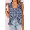 image:imagePRETTYGARDEN Boho Floral Tank Tops for Women Shirred Straps Pleated Summer Casual Sleeveless Shirts Tops Beach BlousesLight Blue