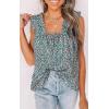 image:imagePRETTYGARDEN Boho Floral Tank Tops for Women Shirred Straps Pleated Summer Casual Sleeveless Shirts Tops Beach BlousesOlive Green
