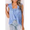 image:imagePRETTYGARDEN Boho Floral Tank Tops for Women Shirred Straps Pleated Summer Casual Sleeveless Shirts Tops Beach BlousesSky Blue White Flower