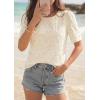 image:imagePRETTYGARDEN Embroidered Eyelet Tops for Women Summer Blouses Dressy Casual 2026 Spring Work Teacher Puff Short Sleeve ShirtsApricot