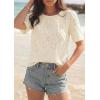 image:imagePRETTYGARDEN Embroidered Eyelet Tops for Women Summer Blouses Dressy Casual 2026 Spring Work Teacher Puff Short Sleeve ShirtsApricot