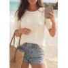 image:imagePRETTYGARDEN Embroidered Eyelet Tops for Women Summer Blouses Dressy Casual 2026 Spring Work Teacher Puff Short Sleeve ShirtsApricot