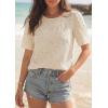 image:imagePRETTYGARDEN Embroidered Eyelet Tops for Women Summer Blouses Dressy Casual 2026 Spring Work Teacher Puff Short Sleeve ShirtsApricot