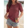 image:imagePRETTYGARDEN Embroidered Eyelet Tops for Women Summer Blouses Dressy Casual 2026 Spring Work Teacher Puff Short Sleeve ShirtsBrown Red