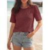image:imagePRETTYGARDEN Embroidered Eyelet Tops for Women Summer Blouses Dressy Casual 2026 Spring Work Teacher Puff Short Sleeve ShirtsBrown Red