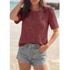image:imagePRETTYGARDEN Embroidered Eyelet Tops for Women Summer Blouses Dressy Casual 2026 Spring Work Teacher Puff Short Sleeve ShirtsBrown Red