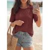 image:imagePRETTYGARDEN Embroidered Eyelet Tops for Women Summer Blouses Dressy Casual 2026 Spring Work Teacher Puff Short Sleeve ShirtsBrown Red
