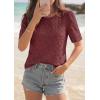 image:imagePRETTYGARDEN Embroidered Eyelet Tops for Women Summer Blouses Dressy Casual 2026 Spring Work Teacher Puff Short Sleeve ShirtsBrown Red